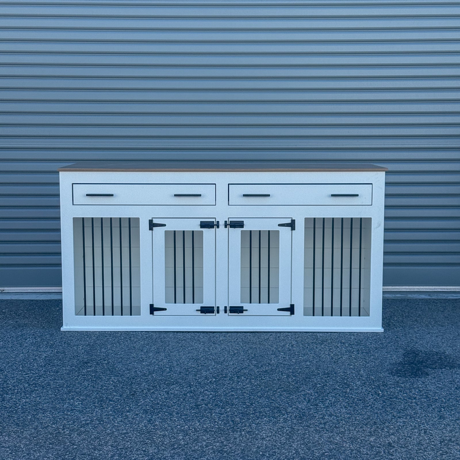 Medium/Large Double Condo - Milano Walnut/Pure White - Fully Assembled - Kustom Kennels Australia
