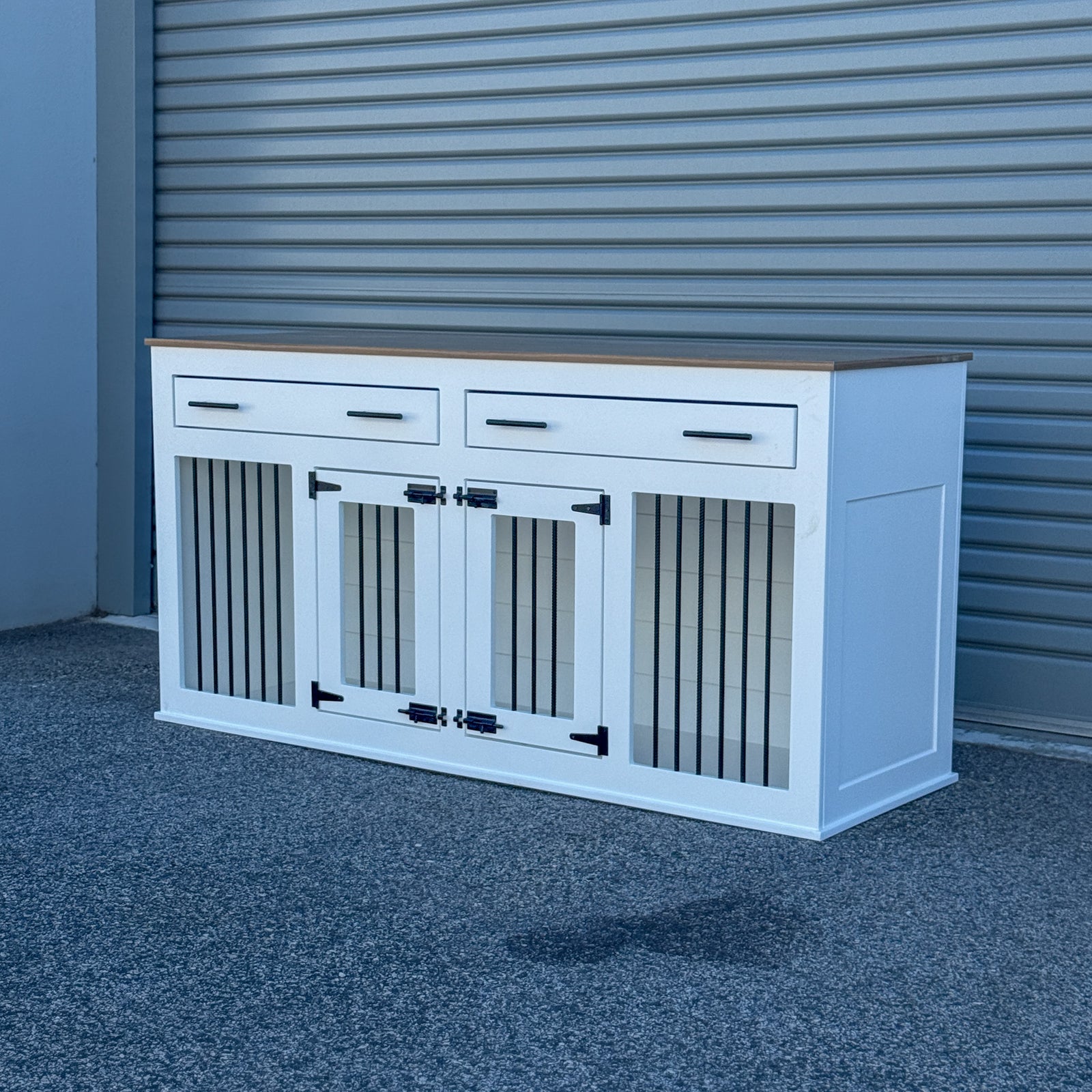Medium/Large Double Condo - Milano Walnut/Pure White - Fully Assembled - Kustom Kennels Australia