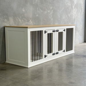 Medium/Large Double Condo - Classic Oak/Pure White - Kustom Kennels Australia