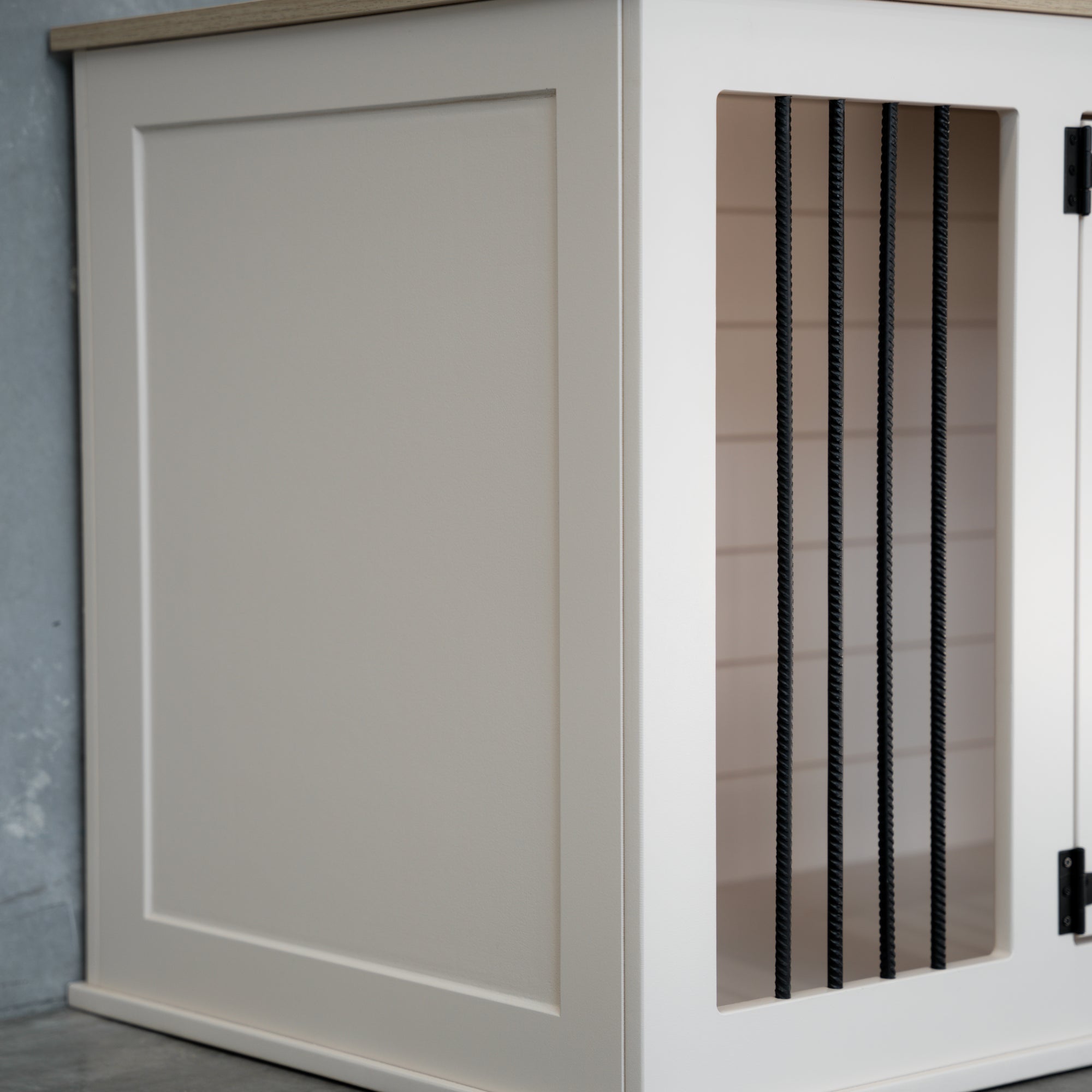 Custom wooden dog crate with divider