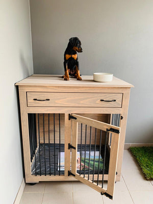 Custom wooden dog crate with divider